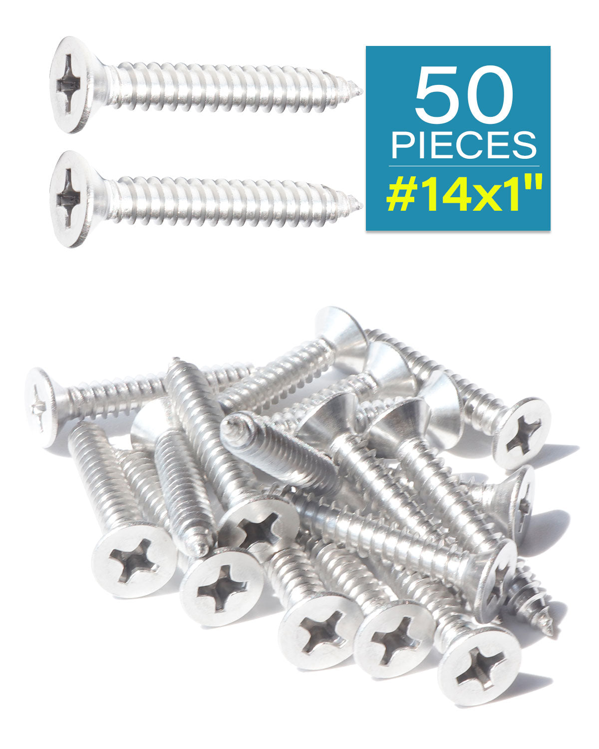 IMScrews 100-Pack #14 X 1 Inch Stainless Steel Flat Head Phillips Wood Screws – 18-8 (304) Self-Tapping Countersunk Screws For Indoor & Outdoor Projects
