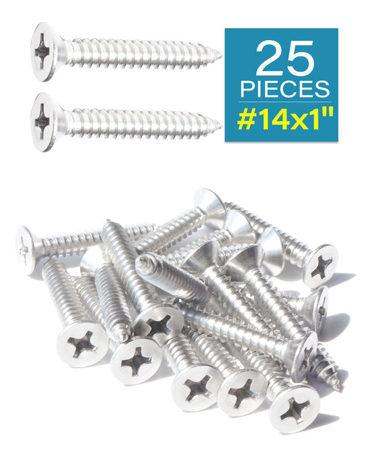 IMScrews 25 шт. # 14 x 1 дюйм (25 мм) шурупы по дереву Phillips с плоской головкой из нержавеющей стали 18-8 (304) саморезы из нержавеющей стали с потайной головкой