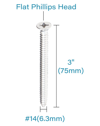 IMScrews 25pcs #14 x 3" (75mm) Stainless Flat Head Phillips Wood Screws 18-8 (304) Stainless Steel Countersunk Self Tapping Screws