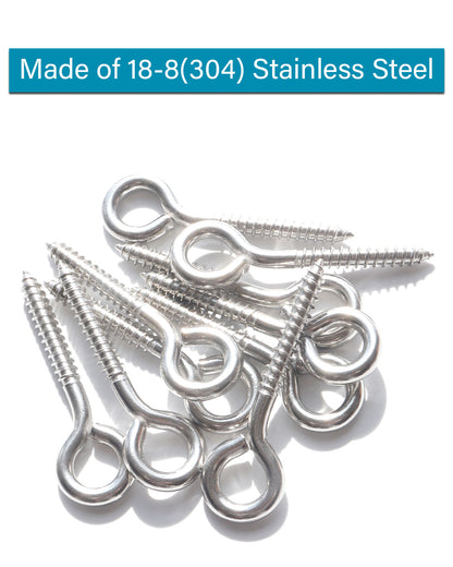 IMScrews 10pcs M6 x 3-1/4 Inch Screw Eyes Small Eyelet Screws Lag Eyebolt 18-8(304) Stainless Steel Heavy Duty Hook