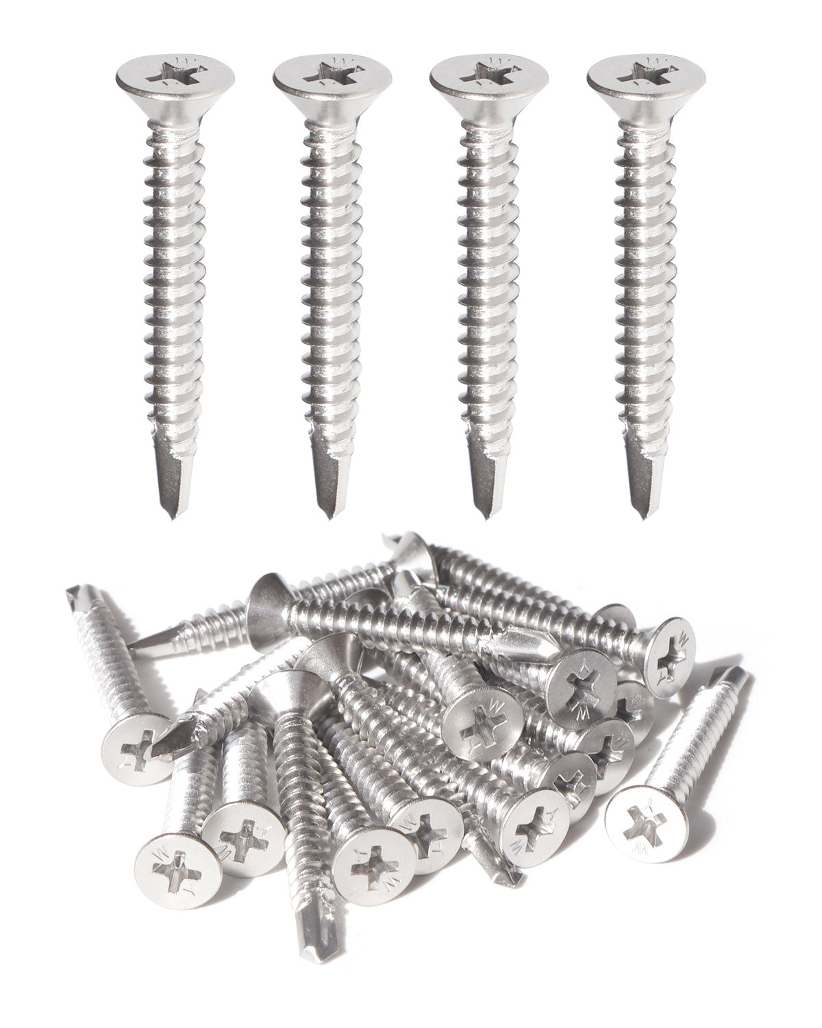 IMScrews 50pcs #8 x 1-1/2" Stainless Flat Head Phillips Self Drilling Screws, 410 Stainless Steel Full Thread Sheet Metal Tek Wood to Metal Screws