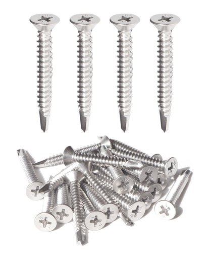 IMScrews 50pcs #8 x 1-1/2" Stainless Flat Head Phillips Self Drilling Screws, 410 Stainless Steel Full Thread Sheet Metal Tek Wood to Metal Screws