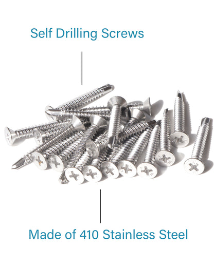 IMScrews 50pcs #8 x 1-1/2" Stainless Flat Head Phillips Self Drilling Screws, 410 Stainless Steel Full Thread Sheet Metal Tek Wood to Metal Screws