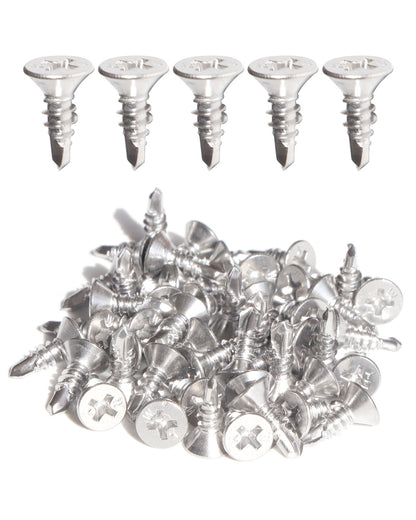 IMScrews 100pcs #8 x 1/2" Stainless Flat Head Phillips Self Drilling Screws, 410 Stainless Steel Full Thread Sheet Metal Tek Wood to Metal Screws