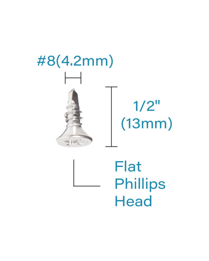 IMScrews 100pcs #8 x 1/2" Stainless Flat Head Phillips Self Drilling Screws, 410 Stainless Steel Full Thread Sheet Metal Tek Wood to Metal Screws