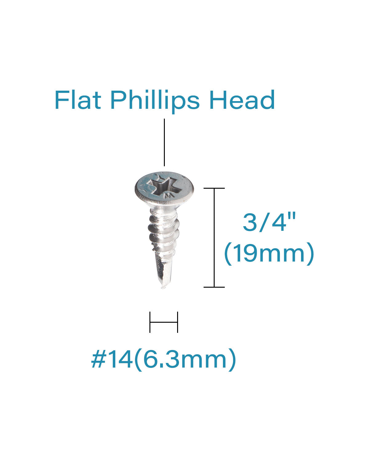 IMScrews 100 шт. # 14 x 3/4 дюйма Самосверлящие винты Phillips с плоской головкой из нержавеющей стали, винты из нержавеющей стали 410 с полной резьбой для листового металла Tek Wood to Metal