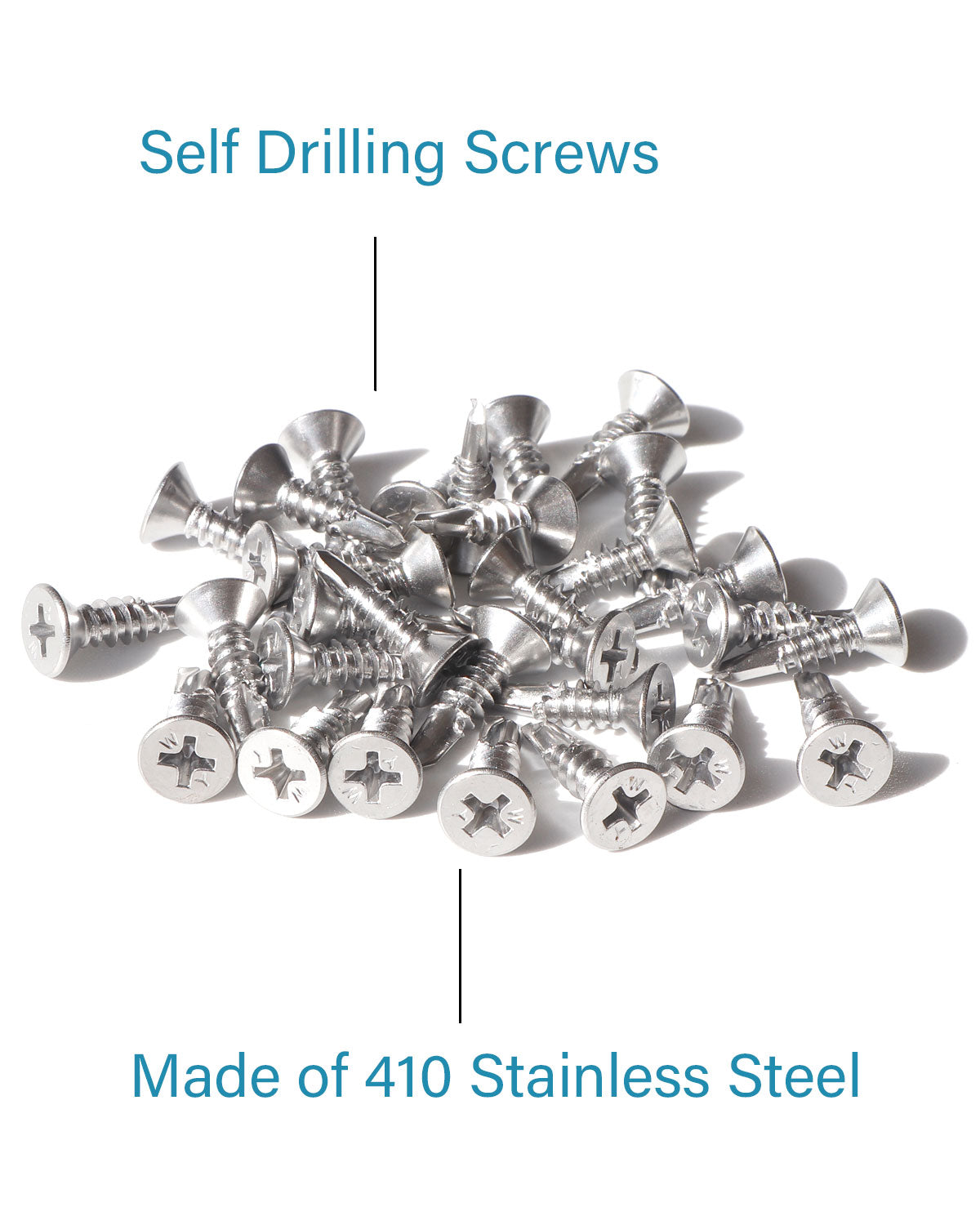 IMScrews 100 шт. # 14 x 3/4 дюйма Самосверлящие винты Phillips с плоской головкой из нержавеющей стали, винты из нержавеющей стали 410 с полной резьбой для листового металла Tek Wood to Metal