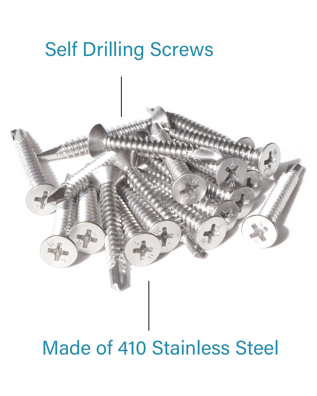 IMScrews 25 шт. # 14 x 1-1/2 дюйма самосверлящие винты Phillips с плоской головкой из нержавеющей стали, винты из нержавеющей стали 410 с полной резьбой для листового металла Tek Wood to Metal