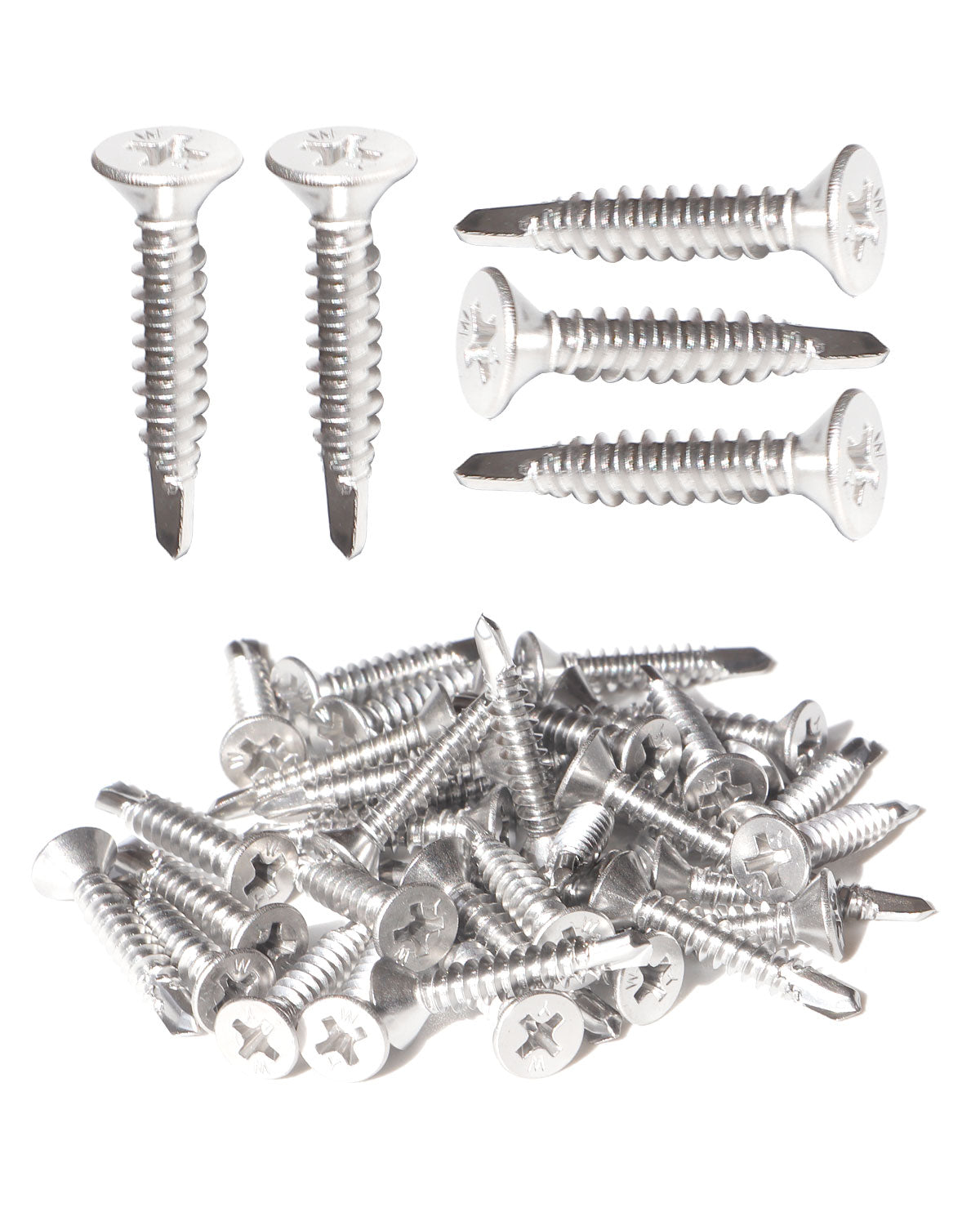 IMScrews 25pcs #14 x 1" Stainless Flat Head Phillips Self Drilling Screws, 410 Stainless Steel Full Thread Sheet Metal Tek Wood to Metal Screws