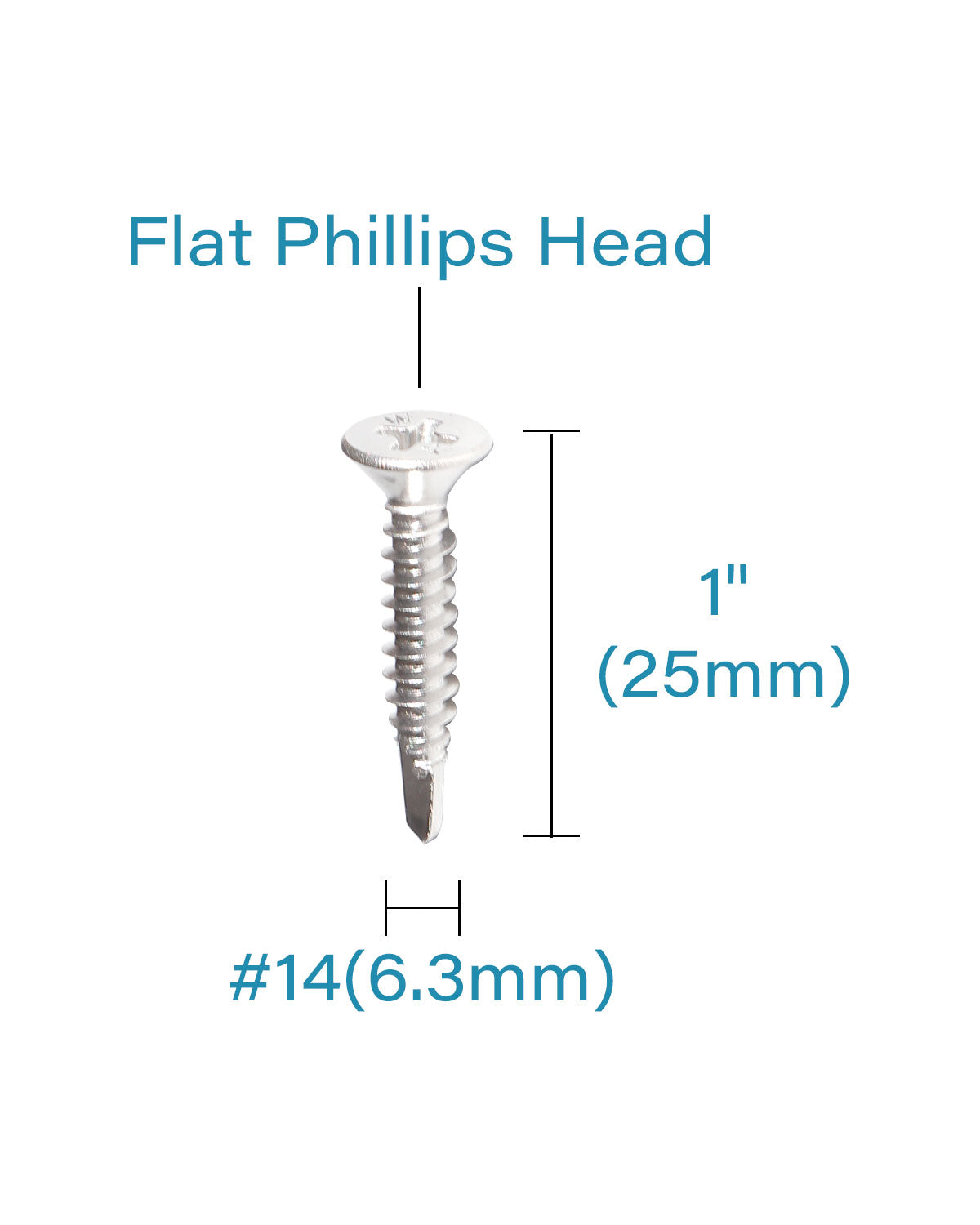 IMScrews 25pcs #14 x 1" Stainless Flat Head Phillips Self Drilling Screws, 410 Stainless Steel Full Thread Sheet Metal Tek Wood to Metal Screws