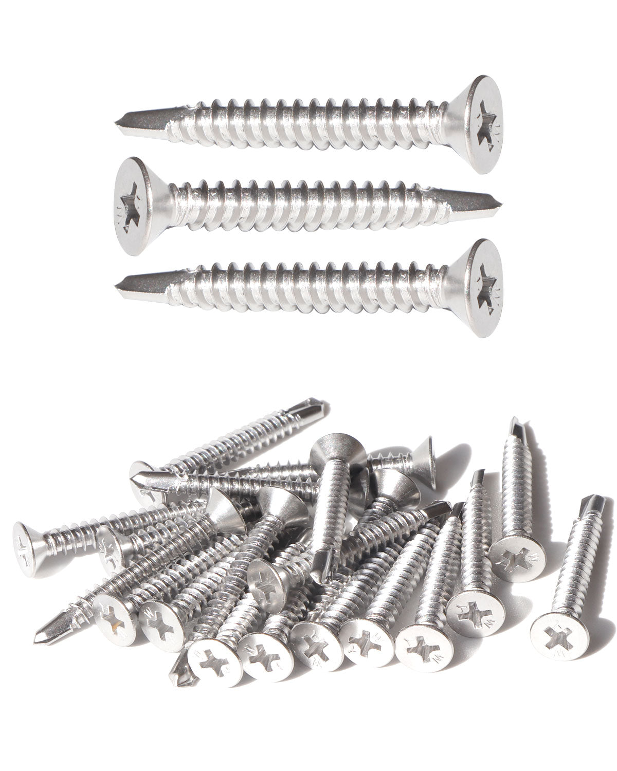 IMScrews 100pcs #12 x 1-1/2" Stainless Flat Head Phillips Self Drilling Screws, 410 Stainless Steel Full Thread Sheet Metal Tek Wood to Metal Screws