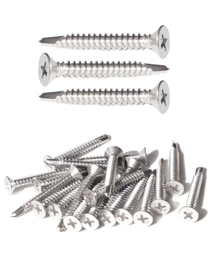 IMScrews 100pcs #12 x 1-1/2" Stainless Flat Head Phillips Self Drilling Screws, 410 Stainless Steel Full Thread Sheet Metal Tek Wood to Metal Screws