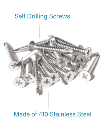 IMScrews 100pcs #12 x 1-1/2" Stainless Flat Head Phillips Self Drilling Screws, 410 Stainless Steel Full Thread Sheet Metal Tek Wood to Metal Screws