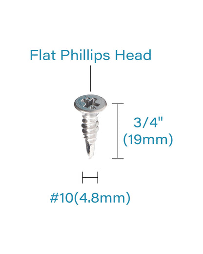 IMScrews 25pcs #10 x 3/4" Stainless Flat Head Phillips Self Drilling Screws, 410 Stainless Steel Full Thread Sheet Metal Tek Wood to Metal Screws
