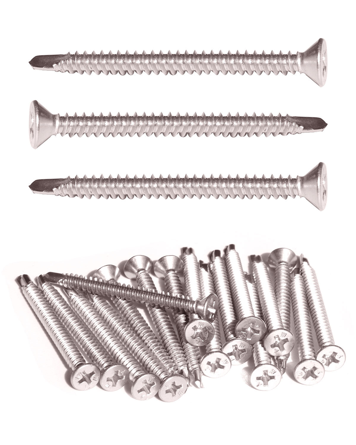 IMScrews 100pcs #10 x 2" Stainless Flat Head Phillips Self Drilling Screws, 410 Stainless Steel Full Thread Sheet Metal Tek Wood to Metal Screws