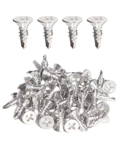 IMScrews 25pcs #10 x 1/2" Stainless Flat Head Phillips Self Drilling Screws, 410 Stainless Steel Full Thread Sheet Metal Tek Wood to Metal Screws