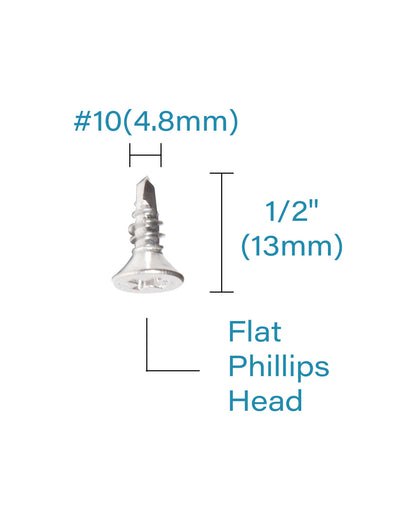 IMScrews 25pcs #10 x 1/2" Stainless Flat Head Phillips Self Drilling Screws, 410 Stainless Steel Full Thread Sheet Metal Tek Wood to Metal Screws