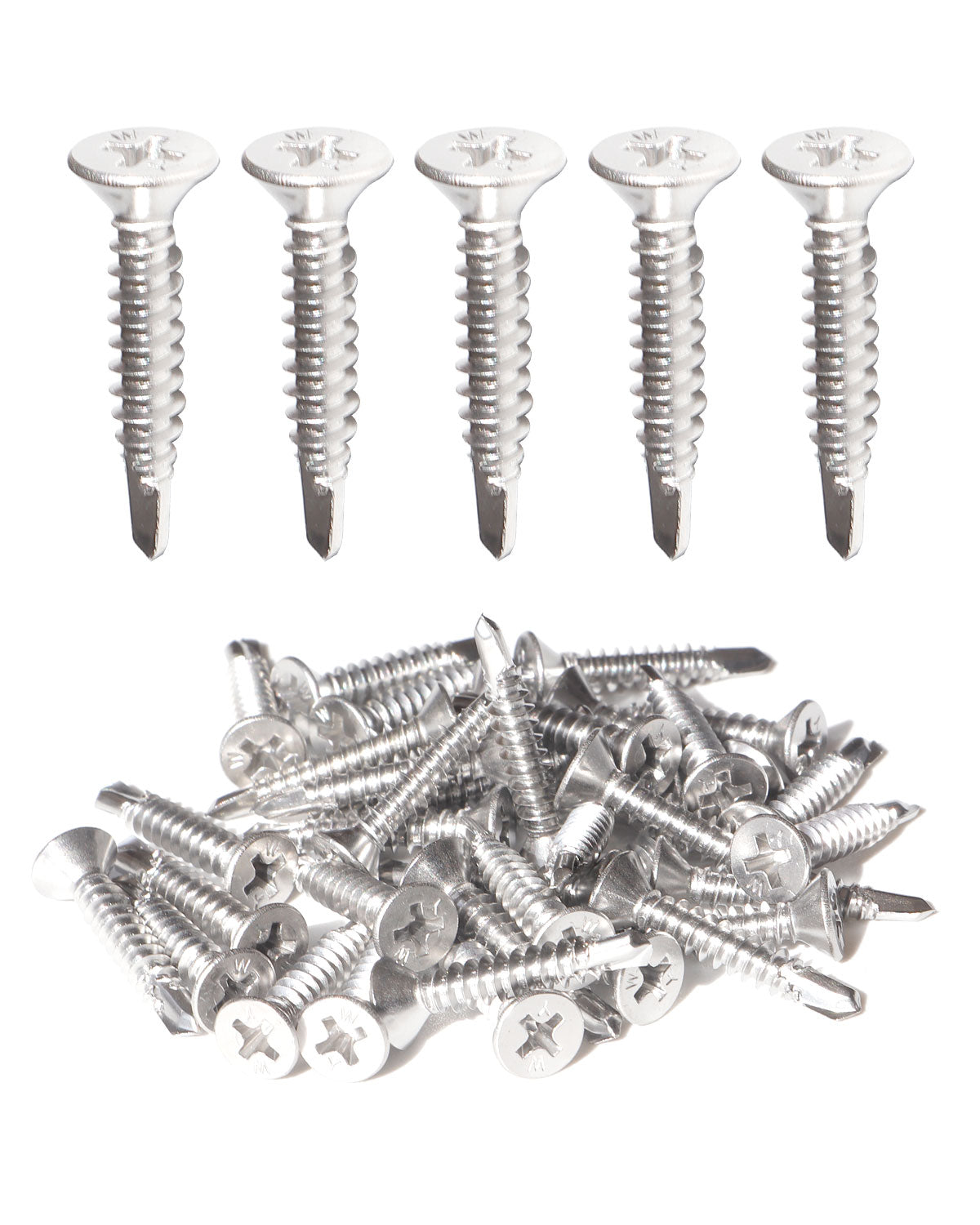 IMScrews 25 шт. # 10 x 1 дюйм. Самосверлящие винты Phillips с плоской головкой из нержавеющей стали, винты из нержавеющей стали 410 с полной резьбой для листового металла Tek, винты по дереву и металлу.