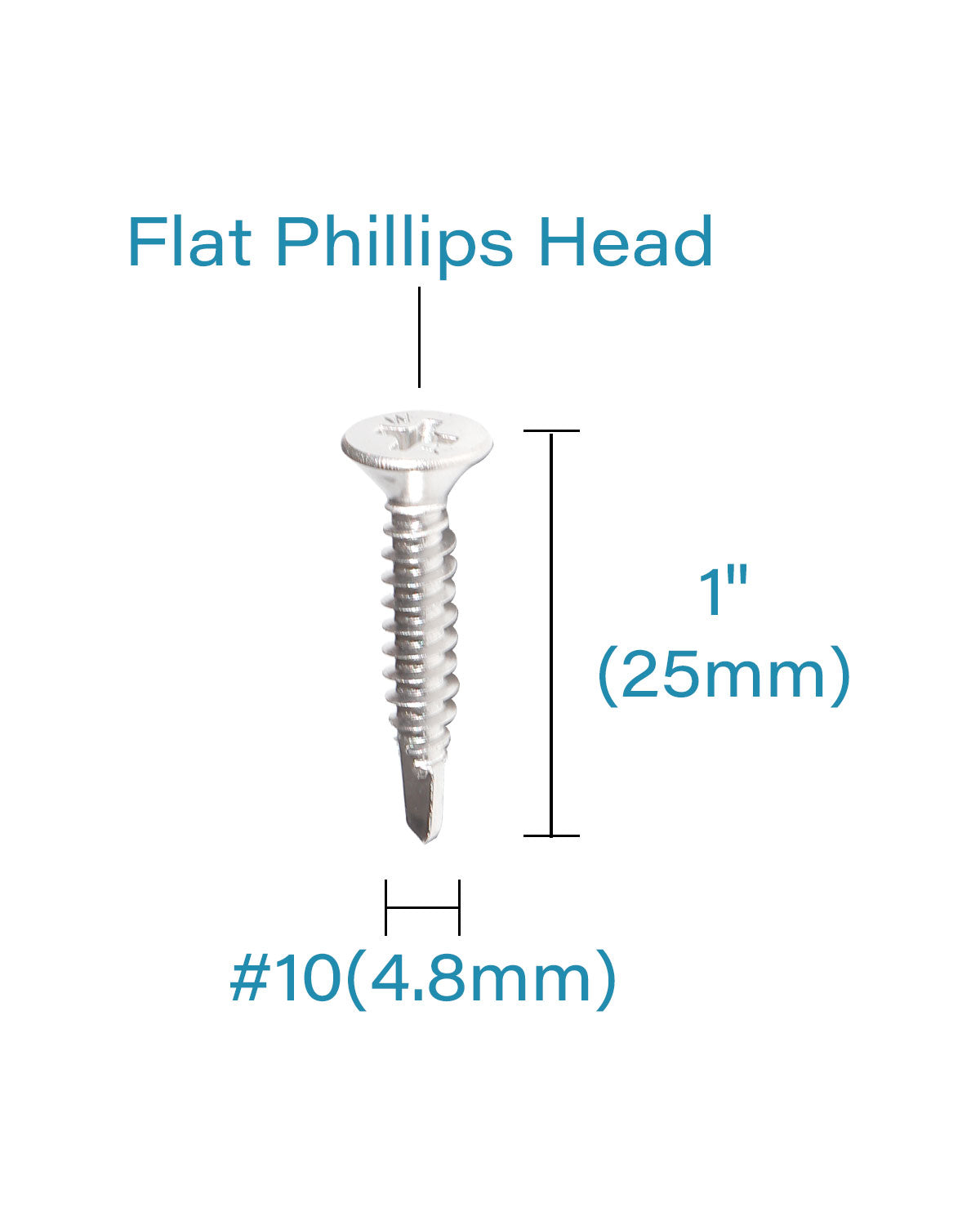 IMScrews 25 шт. # 10 x 1 дюйм. Самосверлящие винты Phillips с плоской головкой из нержавеющей стали, винты из нержавеющей стали 410 с полной резьбой для листового металла Tek, винты по дереву и металлу.