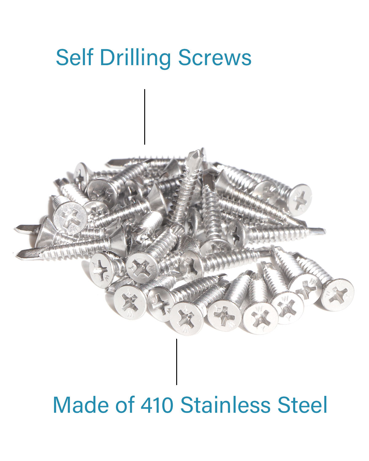 IMScrews 25 шт. # 10 x 1 дюйм. Самосверлящие винты Phillips с плоской головкой из нержавеющей стали, винты из нержавеющей стали 410 с полной резьбой для листового металла Tek, винты по дереву и металлу.