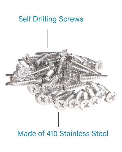 IMScrews 100pcs #10 x 1" Stainless Flat Head Phillips Self Drilling Screws, 410 Stainless Steel Full Thread Sheet Metal Tek Wood to Metal Screws