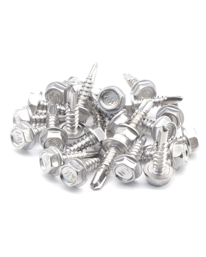 #8 x 3/4" Stainless Hex Washer Head Self Drilling Screws (25pcs), Stainless Steel 410 Fully Threaded Sheet Metal Flanged Hex Screw | by IMSCREWS