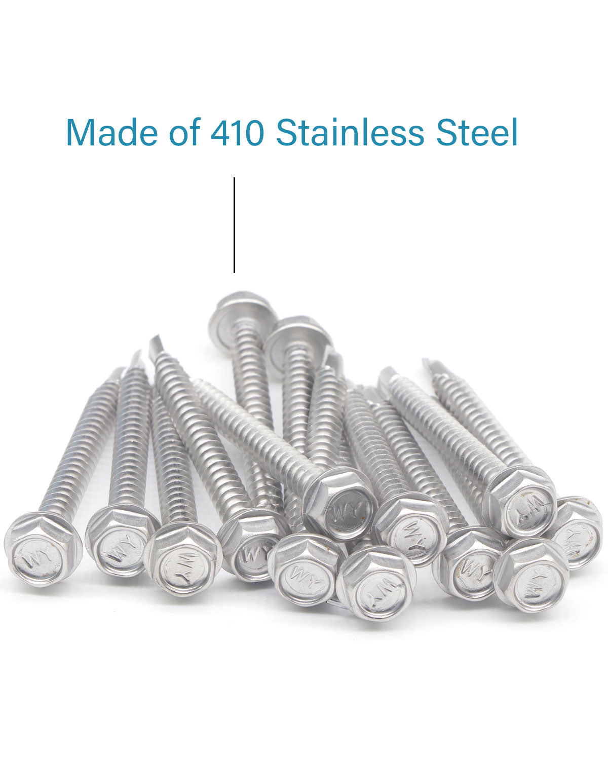 IMScrews 25pcs #8 x 2" Stainless Hex Washer Head Self Drilling Screws, 410 Stainless Steel Full Thread Sheet Metal Tek Screws