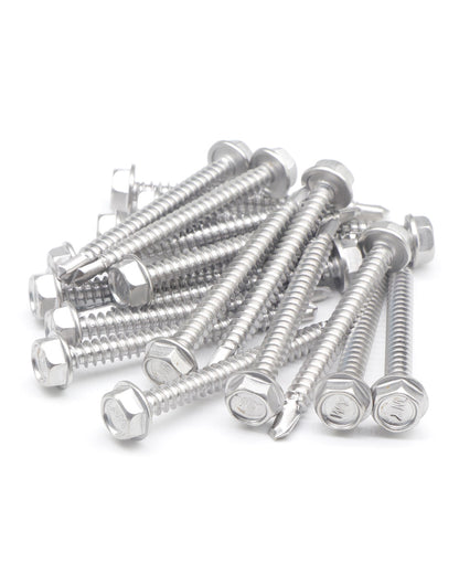 IMScrews 25 шт. # 8 x 2 дюйма, самосверлящие винты с шестигранной головкой и шайбой из нержавеющей стали, винты из нержавеющей стали 410 с полной резьбой для листового металла Tek