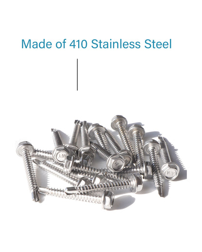 IMScrews 25pcs #8 x 1-1/2" Stainless Hex Washer Head Self Drilling Screws, 410 Stainless Steel Full Thread Sheet Metal Tek Screws