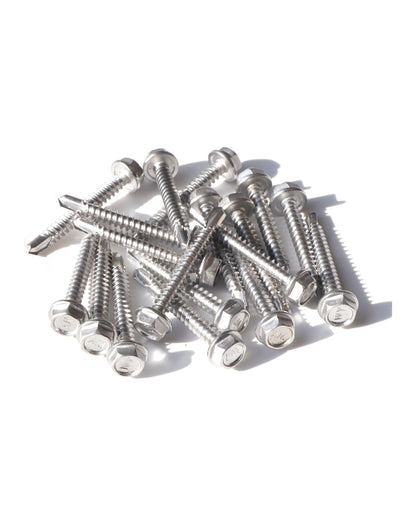 #8 x 1-1/2" Flanged Hex Washer Head Self Drilling Screws (100pcs), Stainless Steel 410 Fully Threaded Sheet Metal Tek Screw | by IMSCREWS
