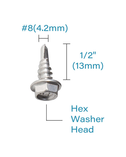 IMScrews 100pcs #8 x 1/2" Stainless Hex Washer Head Self Drilling Screws, 410 Stainless Steel Full Thread Sheet Metal Tek Screws