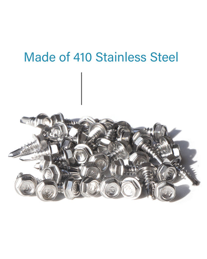 IMScrews 100pcs #8 x 1/2" Stainless Hex Washer Head Self Drilling Screws, 410 Stainless Steel Full Thread Sheet Metal Tek Screws