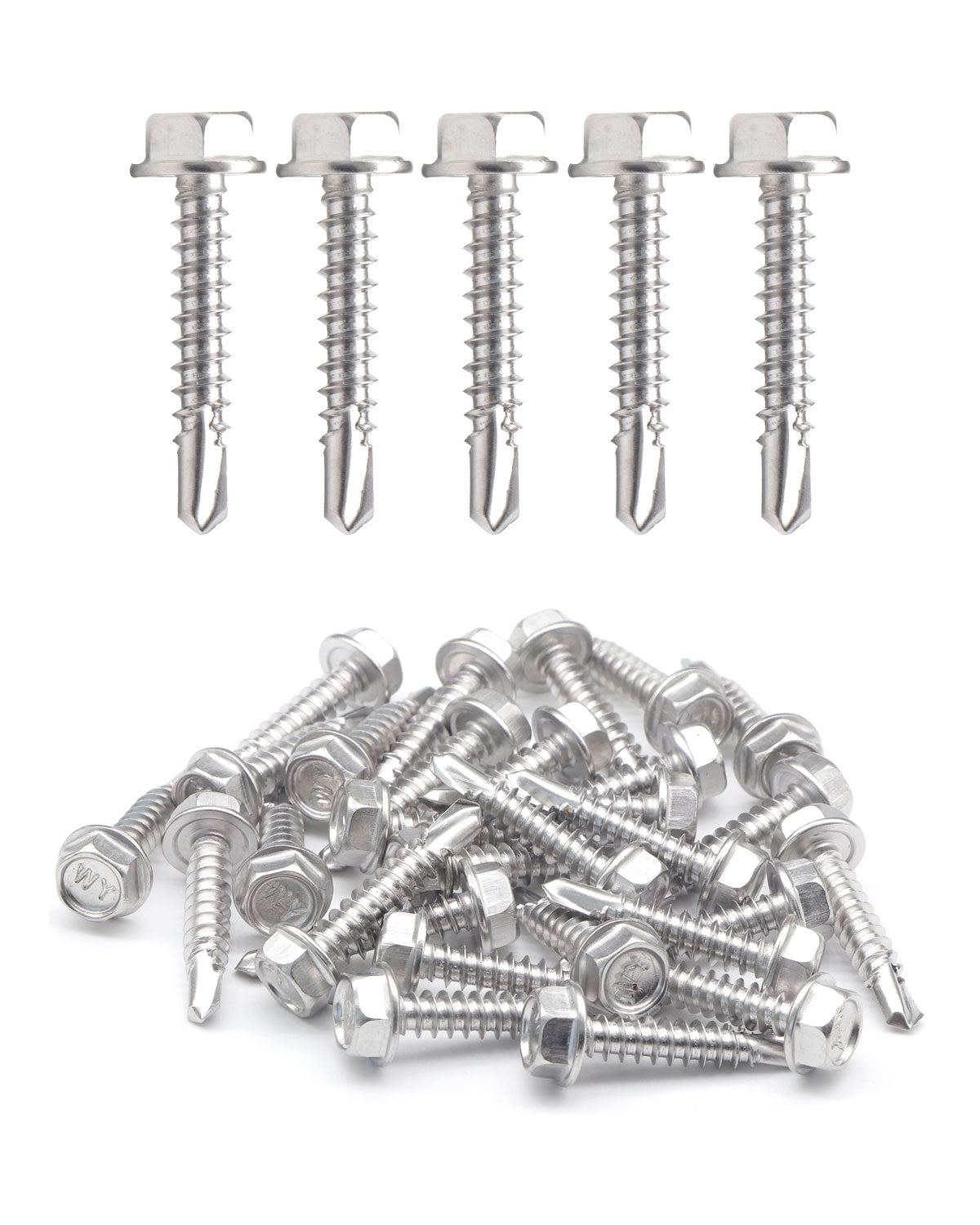 #8 x 1" Stainless Hex Washer Head Self Drilling Screws (100pcs) Stainless Steel 410 Fully Threaded Sheet Metal Tek Screw | by IMSCREWS