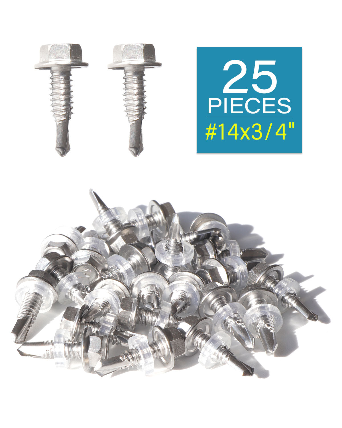 IMScrews 25 шт. # 14 x 3/4 дюйма, самосверлящие винты с шестигранной головкой из нержавеющей стали, винты из нержавеющей стали 410 с полной резьбой для листового металла Tek