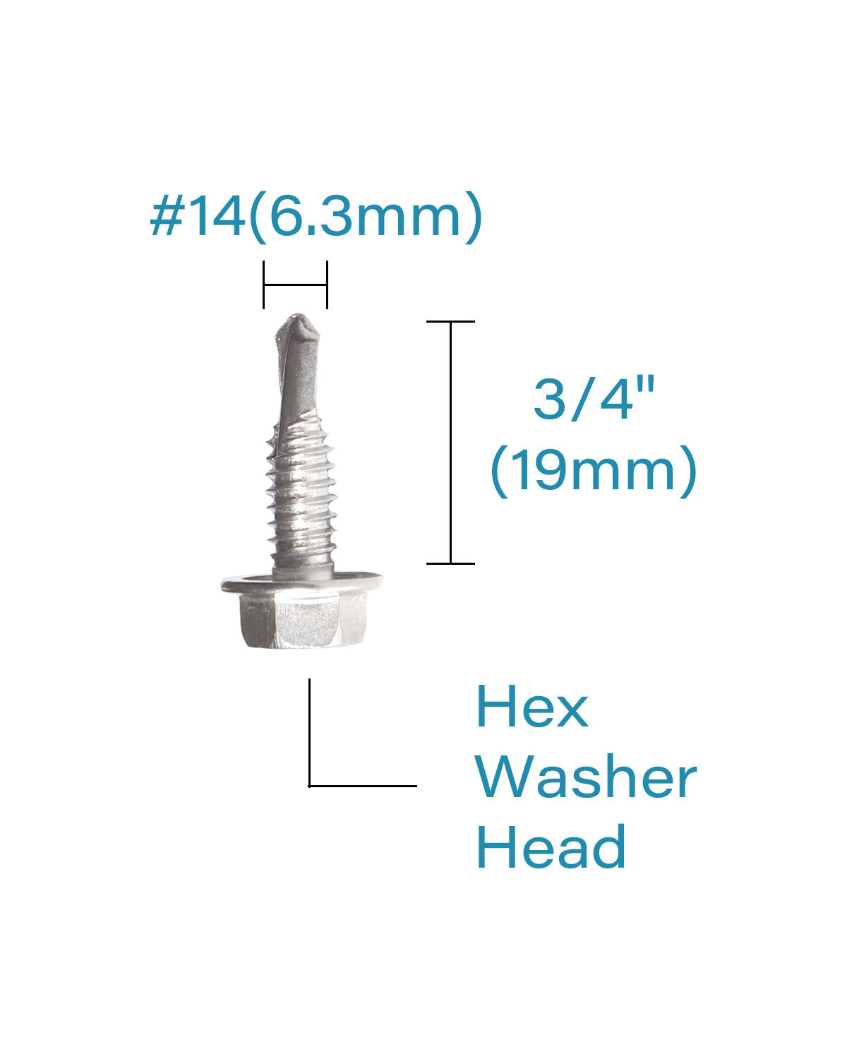 IMScrews 25 шт. # 14 x 3/4 дюйма, самосверлящие винты с шестигранной головкой из нержавеющей стали, винты из нержавеющей стали 410 с полной резьбой для листового металла Tek