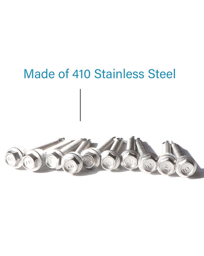 #14 x 2" Stainless Hex Washer Head Self Drilling Screws (50pcs), Fully Threaded Stainless Steel 410 Sheet Metal Flanged Hex Screw No Need Pre-Drilling | by IMSCREWS