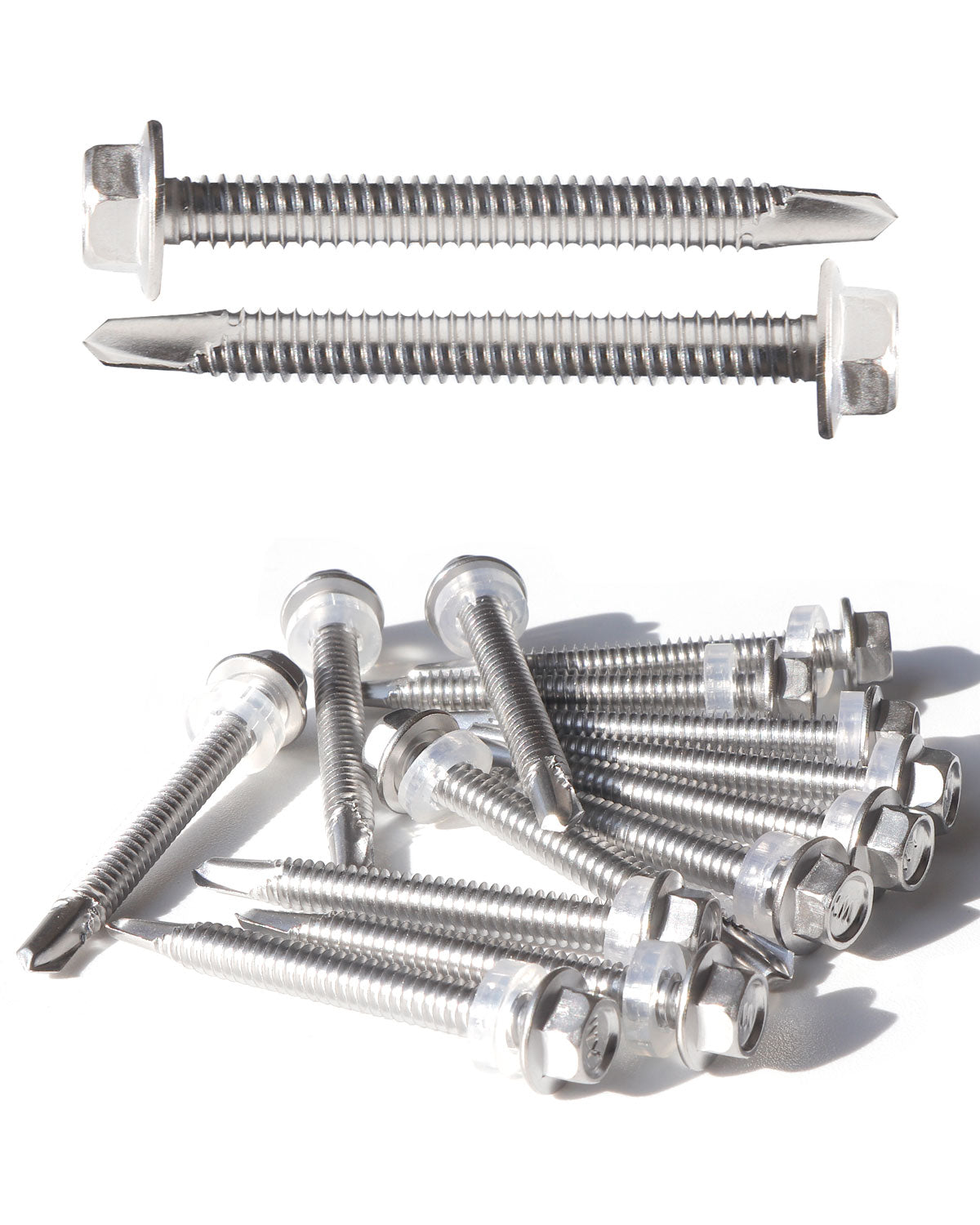 IMScrews 25pcs #14 x 2" Stainless Hex Washer Head Self Drilling Screws, 410 Stainless Steel Full Thread Sheet Metal Tek Screws