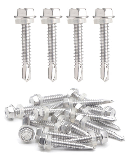 IMScrews 50 шт. # 14 x 1-1/2 дюйма, самосверлящие винты с шестигранной головкой и шайбой из нержавеющей стали, винты из нержавеющей стали 410 с полной резьбой для листового металла Tek
