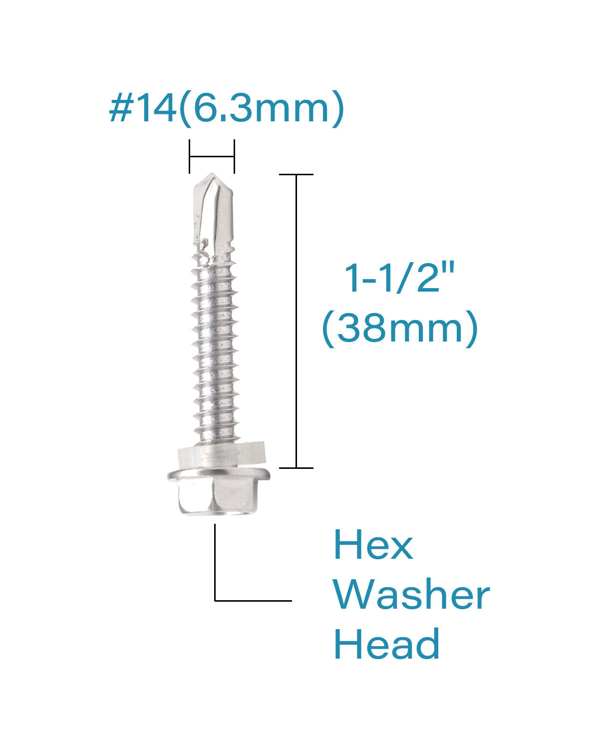 IMScrews 50pcs #14 x 1-1/2" Stainless Hex Washer Head Self Drilling Screws, 410 Stainless Steel Full Thread Sheet Metal Tek Screws