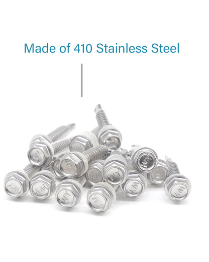 IMScrews 50 шт. # 14 x 1-1/2 дюйма, самосверлящие винты с шестигранной головкой и шайбой из нержавеющей стали, винты из нержавеющей стали 410 с полной резьбой для листового металла Tek