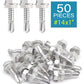 IMScrews 50 шт. # 14 x 1 дюйм, самосверлящие винты с шестигранной головкой и шайбой из нержавеющей стали, винты из нержавеющей стали 410 с полной резьбой для листового металла Tek