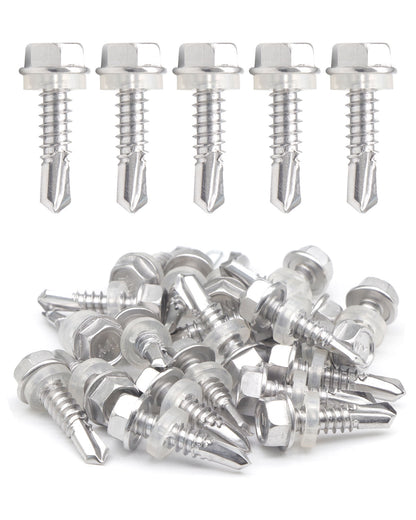 Self Drilling Screws #14 x 1", Sheet Metal Self Tapping Tek 50pcs, Hex Washer Head Stainless Steel 410 Full Thread Screws for Metal Wood Car Furniture Electrical by IMSCREWS