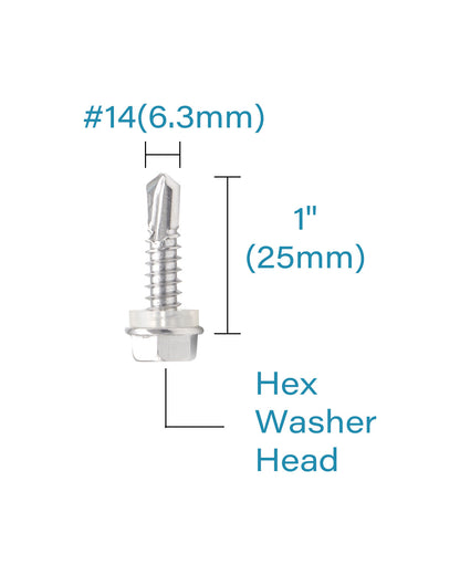 Self Drilling Screws #14 x 1", Sheet Metal Self Tapping Tek 50pcs, Hex Washer Head Stainless Steel 410 Full Thread Screws for Metal Wood Car Furniture Electrical by IMSCREWS