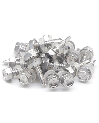 Self Drilling Screws #14 x 1", Sheet Metal Self Tapping Tek 50pcs, Hex Washer Head Stainless Steel 410 Full Thread Screws for Metal Wood Car Furniture Electrical by IMSCREWS