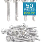 IMScrews 50 шт. # 12 x 1-1/2 дюйма самосверлящие винты с шестигранной головкой из нержавеющей стали, винты из нержавеющей стали 410 с полной резьбой для листового металла Tek