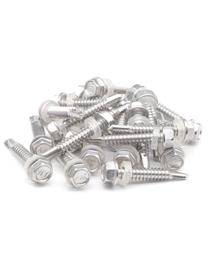 IMScrews 50 шт. # 12 x 1-1/2 дюйма самосверлящие винты с шестигранной головкой из нержавеющей стали, винты из нержавеющей стали 410 с полной резьбой для листового металла Tek