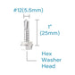 #12 x 1" Stainless Hex Washer Head Self Drilling Screws (25pcs), Stainless Steel 410 Fully Threaded Sheet Metal Tek Self-Tapping Screw by IMSCREWS