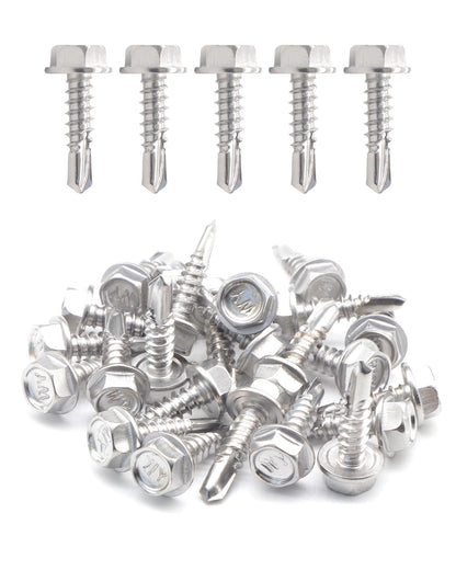 IMScrews 25pcs #10 x 3/4" Stainless Hex Washer Head Self Drilling Screws, 410 Stainless Steel Full Thread Sheet Metal Tek Screws