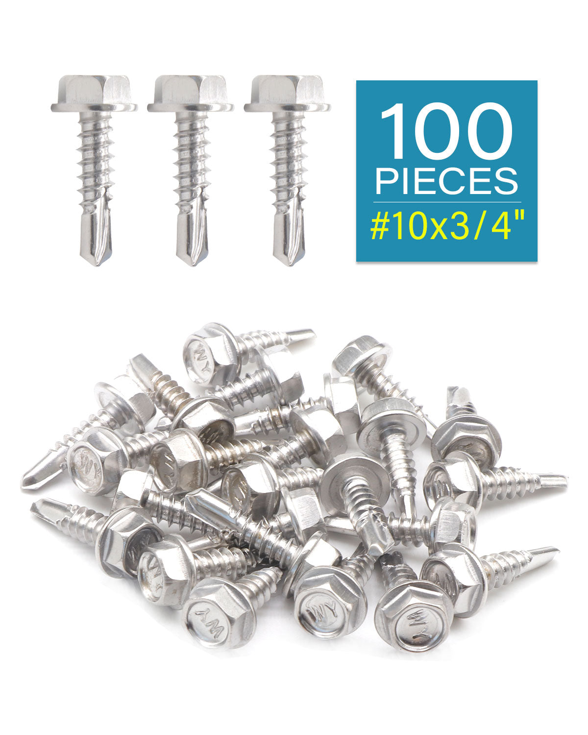 100pcs #10 x 3/4" Stainless Hex Washer Head Self Drilling Screws, Stainless Steel 410 Fully Threaded Sheet Metal Tek Screw | by IMSCREWS