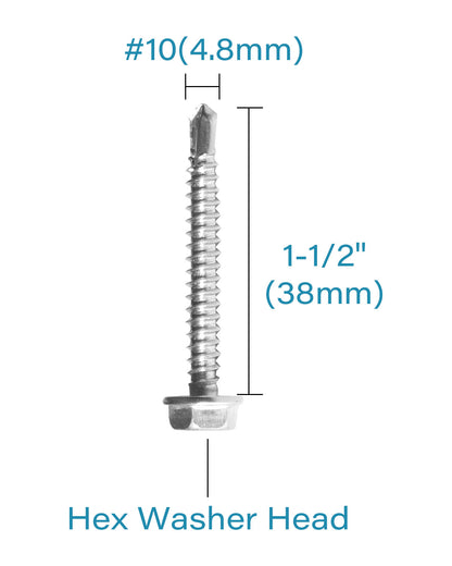IMScrews 100pcs #10 x 1-1/2" Stainless Hex Washer Head Self Drilling Screws, 410 Stainless Steel Full Thread Sheet Metal Tek Screws
